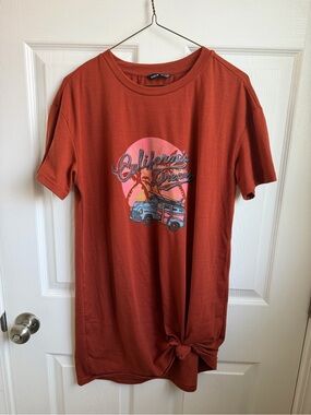 SHEIN Rust Graphic 'California Dream' Short Sleeve Tee Dress